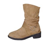 Générique Femme Cale Mi-Mollet Bottes Plateforme Sexy Cuir Hiver Motardes Bottes Antidérapantes Confortables Mode Cuir Bottes Cuissardes Femme pour Automne Hiver Chaud Boots