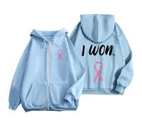 Générique Femme Cancer du Sein Pull Court Chaud de Sport Octobre Rose Décontracté en Polaire avec Cordon Serrage et Fermeture Éclair Mensuelle la Prévention des Femme Plaid Sweat Capuche