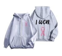 Générique Femme Cancer du Sein Pull Court Chaud de Sport Octobre Rose Décontracté en Polaire avec Cordon Serrage et Fermeture Éclair Mensuelle la Prévention des Femme Plaid Sweat Capuche