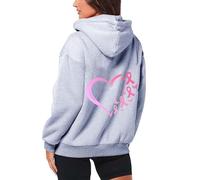 Générique Femme Cancer du Sein Pull Fermeture éclair Sweat à Capuche zippé Tendance surdimensionné uni Confortable Grande Taille Mignon pour Adolescent (Grey, L)