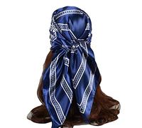 Générique Femme Carre Soie Echarpe Femme Blanche Et Grise décontracté pour femmes en soie imprimé fleur de soie impression carré Turban Etole Mariage Ivoire Etole Femme Hiver Marque (Navy, One Size)