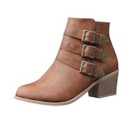Générique Femme Chelsea Boots Courte Millésime cuir véritable Chaussures de botte pour dame à boucles Talon moyen Confortable Bottillons Femmes Mode Bottes Femmes Elégantes Automne Hiver Cowboy