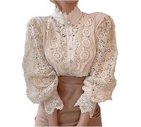Générique Femme Chemisier Dentelle Chic Chemise Victorien à Manche Longue Bouffante Ballon Sexy Chemisier Gothique Lolita Lace Ajouré Top Blouse Renaissance Elégant Ample Vintage