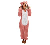 Générique Femme Combinaison Pyjama en Flanelle à Capuche Vêtements d'Intérieur Automne Hiver Polaire Chaud Grenouillère Vêtements de Nuit Une Piece Casuel Grande Taille Pas Cher oreilles de chat