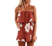 Générique Femme Combishorts éTé sans Bretelles Bandeau Combi-Short Mode Fleurie Imprimée Combinaison Taille Haute Playsuit Rompers D'été Grande Casual Pantalons Courts