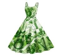 Générique Femme Costume Saint Patrick De Léprechaun Irlandais pour avec Trèfle Porte-Bonheur Irlandais pour La Saint-Patrick Vert Robe Cocktail sans Manches
