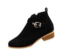 Générique Femme Courte Botte plates à boucles Bottillons Femmes Couleur unie Tige large Travail Bottes Femelles Confortable Imperméables Mode Millésime Bottes pour femme Chaudes rétro Elégantes