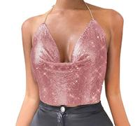 Générique Femme Débardeur Paillettes sans Manche Brillant Soiree Bal Danse Col V Chemise Cami Tops Shirt Hauts Tank Élégant Cocktail Top À Bretelles pour Les Réunions, fêtes de carnaval