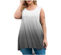 Générique Femme Débardeurs Grande Taille Col Rond Ombré sans Manches Ourlet Fluide Décontracté Été Blouses Doux Léger Respirant T-Shirt