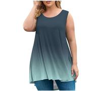Générique Femme Débardeurs Grande Taille Col Rond Ombré sans Manches Ourlet Fluide Décontracté Été Blouses Doux Léger Respirant T-Shirt