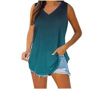 Générique Femme Débardeurs Imprimé Ombré Col V sans Manches Coupe Ample Ourlet Courbe Décontracté Été Blouses Doux Léger Respirant Mode