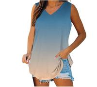 Générique Femme Débardeurs Imprimé Ombré Col V sans Manches Coupe Ample Ourlet Courbe Décontracté Été Blouses Doux Léger Respirant Mode