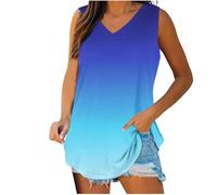 Générique Femme Débardeurs Imprimé Ombré Col V sans Manches Coupe Ample Ourlet Courbe Décontracté Été Blouses Doux Léger Respirant Mode