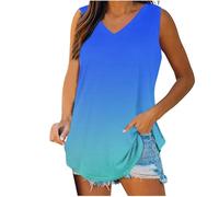 Générique Femme Débardeurs Imprimé Ombré Col V sans Manches Coupe Ample Ourlet Courbe Décontracté Été Blouses Doux Léger Respirant Mode