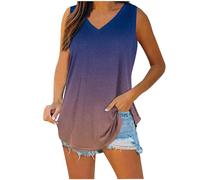 Générique Femme Débardeurs Imprimé Ombré Col V sans Manches Coupe Ample Ourlet Courbe Décontracté Été Blouses Doux Léger Respirant Mode