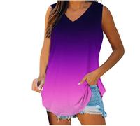 Générique Femme Débardeurs Imprimé Ombré Col V sans Manches Coupe Ample Ourlet Courbe Décontracté Été Blouses Doux Léger Respirant Mode