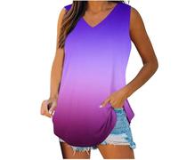 Générique Femme Débardeurs Imprimé Ombré Col V sans Manches Coupe Ample Ourlet Courbe Décontracté Été Blouses Doux Léger Respirant Mode