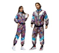 Générique Femme Déguisement Ensemble Zippé Fitness Costume Carnaval Style Rétro Disco Hippie Veste Et Pantalon Manches Longues Jogging Survêtement Soirée Multicolore Ensemble Costume Tenue