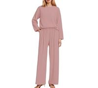 Générique Femme Ensemble 2 Pieces Couleur Unie Haut Manches Longues Elegant Pantalon Jogging Baggy avec Poches Ensemble Femme Chic et Elegant Ensembles Décontractées pour Extérieur et Loisirs