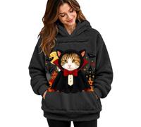 Générique Femme Hoodie Chat Vampire Cape Capuche Poche Kangourou Cordons | Ourlets Côtelés Sur Pull Épais, Sweatshirt Uni, Esprit Espiègle Nocturne Du Pullover, Vêtements Festive, Pour Octobre