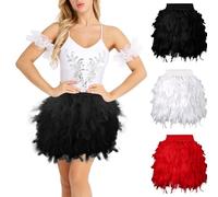 Générique Femme Jupe Courte Demi-Corps en Plumes Mini Jupes de Plumes Taille Haute Jupe Irrégulière de Taille élastique Jupes pour Danse Jazz Costume de Scène