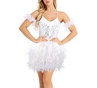 Générique Femme Jupe Courte Demi-Corps en Plumes Mini Jupes de Plumes Taille Haute Jupe Irrégulière de Taille élastique Jupes pour Danse Jazz Costume de Scène