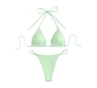 Générique Femme Maillots De Bain Bikini - Maillot de Bain Deux pièces pour Femmes Bikini Solide Short pour Dames col Licou Ensemble Tankinis (Mint Green M)