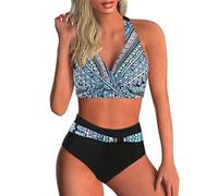 Générique Femme Maillots de Bain Deux Pièces Push-up Ensembles Deux pièces de Tie-Dye Chic Taille Haute Bikini Set Col V Élégants
