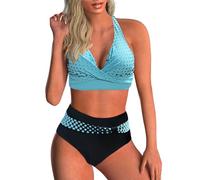 Générique Femme Maillots de Bain Deux Pièces Push-up Ensembles Deux pièces de Tie-Dye Chic Taille Haute Bikini Set Col V Élégant (01 Bleu clair, M)