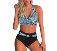 Générique Femme Maillots de Bain Deux Pièces Push-up Ensembles Deux pièces Maillots de Bain Femmes 2 Pieces Crossover Push Up Bikini Sets Tribal Print Ensemble de Tankini (01 Marine, XL)