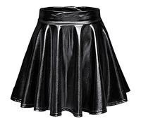 Générique Femme Mini Jupe Courte Cuir Faux Extensible Jupe Jupette Crayon Nuit Clubwear Bar Performance Jupe Métallisée Patineuse Carnaval Clubbing (01 Noir, XL)