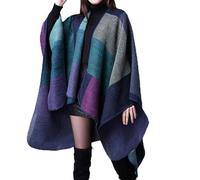 Générique Femme Poncho Châle Rétro Ouvert - Plaid Imprimé Pull Manteau Gilet Large Long， Pancho Tartan Polaire Cape Veste Poncho Amusant,Poncho Grande Taille Femme Lâche