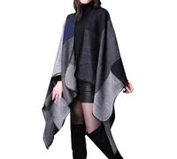 Générique Femme Poncho Châle Rétro Ouvert - Plaid Imprimé Pull Manteau Gilet Large Long， Pancho Tartan Polaire Cape Veste Poncho Amusant,Poncho Grande Taille Femme Lâche