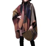 Générique Femme Poncho Châle Rétro Ouvert - Plaid Imprimé Pull Manteau Gilet Large Long， Pancho Tartan Polaire Cape Veste Poncho Amusant,Poncho Grande Taille Femme Lâche