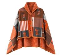 Générique Femme Poncho Polaire Plaid Châle Polaire Cape Chaud d'hiver avec Boutons Couverture à Carreaux (01 Orange, L)