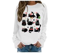 Générique Femme Pull 3D Chat Imprimé Sweatshirt Manches Longues Col Rond Pullover Décontracté Ample Sweatshirt Casual Sweat Blouse Top