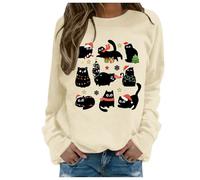 Générique Femme Pull 3D Chat Imprimé Sweatshirt Manches Longues Col Rond Pullover Décontracté Ample Sweatshirt Casual Sweat Blouse Top