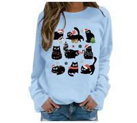 Générique Femme Pull 3D Chat Imprimé Sweatshirt Manches Longues Col Rond Pullover Décontracté Ample Sweatshirt Casual Sweat Blouse Top