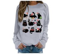 Générique Femme Pull 3D Chat Imprimé Sweatshirt Manches Longues Col Rond Pullover Décontracté Ample Sweatshirt Casual Sweat Blouse Top