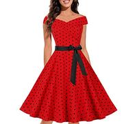 Générique Femme Robe Cocktail Soirée Vintage rétro année 1950 Audrey Hepburn pin-up Rockabilly Swing à Pois Manche Courte Chic et Elegante (B01 Rouge, XL)