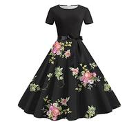 Générique Femme Robe Cocktail Soirée Vintage Rétro Année 1950 Audrey Hepburn Pin-Up Rockabilly Swing Manche Courte Chic Et Elegante Tenue Femme Rcabilly Aesthetic Pas Cher