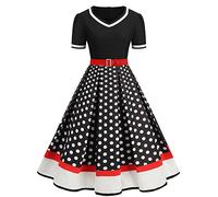 Générique Femme Robe Cocktail Soirée Vintage Rétro Année 1950 Audrey Hepburn Pin-Up Rockabilly Swing Manche Courte Chic Et Elegante Tenue Annee 50 Rockabilly À Volants