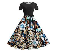 Générique Femme Robe Cocktail Soirée Vintage Rétro Année 1950 Audrey Hepburn Pin-Up Rockabilly Swing Manche Courte Chic Et Elegante Tenue Femme Rcabilly Aesthetic Pas Cher