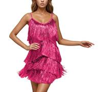 Générique Femme Robe Gatsby Couleur Unie sans Manche 1920S Robe à Frange Bretelles Robes à Charleston Déguisement pour Soirée Danse Latine Robes Soiree Femme Paillette Costume Samba Femmes