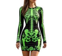 Générique Femme Robe Longue Imprimé Squelette Roses Rouges Toile Araignée | Encolure Ronde Bordée Tunique Douce, Maxi Sombre, Esprit Gothique Caftan Graphique, Jupon Lacé, Pour Soirée Halloween