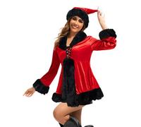 Générique Femme Robe Mère Noël Père Déguisement Lutin Elfe de Noël Costume Santa Claus Robe à Manche Longue Velours Robe de Fête Soirée S-XXL Pull Noel Femme