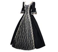 Générique Femme Robe Victorienne à Manche 3/4 Évasées Robes de Soirée Chic et Elegant Costume Medievale Vintage Dress de Mariage Déguisement Carnaval Victorien Cadeau Femme