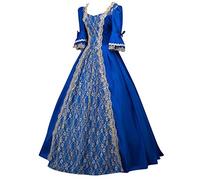 Générique Femme Robe Victorienne à Manche 3/4 Évasées Robes de Soirée Chic et Elegant Costume Medievale Vintage Dress de Mariage Déguisement Carnaval Victorien Cadeau Femme