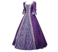 Générique Femme Robe Victorienne à Manche 3/4 Évasées Robes de Soirée Chic et Elegant Costume Medievale Vintage Dress de Mariage Déguisement Carnaval Victorien Cadeau Femme