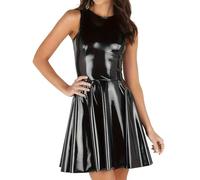 Générique Femme Sexy Noir Miroir Similicuir Décontracté Dos Fermeture Éclair Moulant Robe DS Boîte De Nuit Scène Costume,Noir,XL